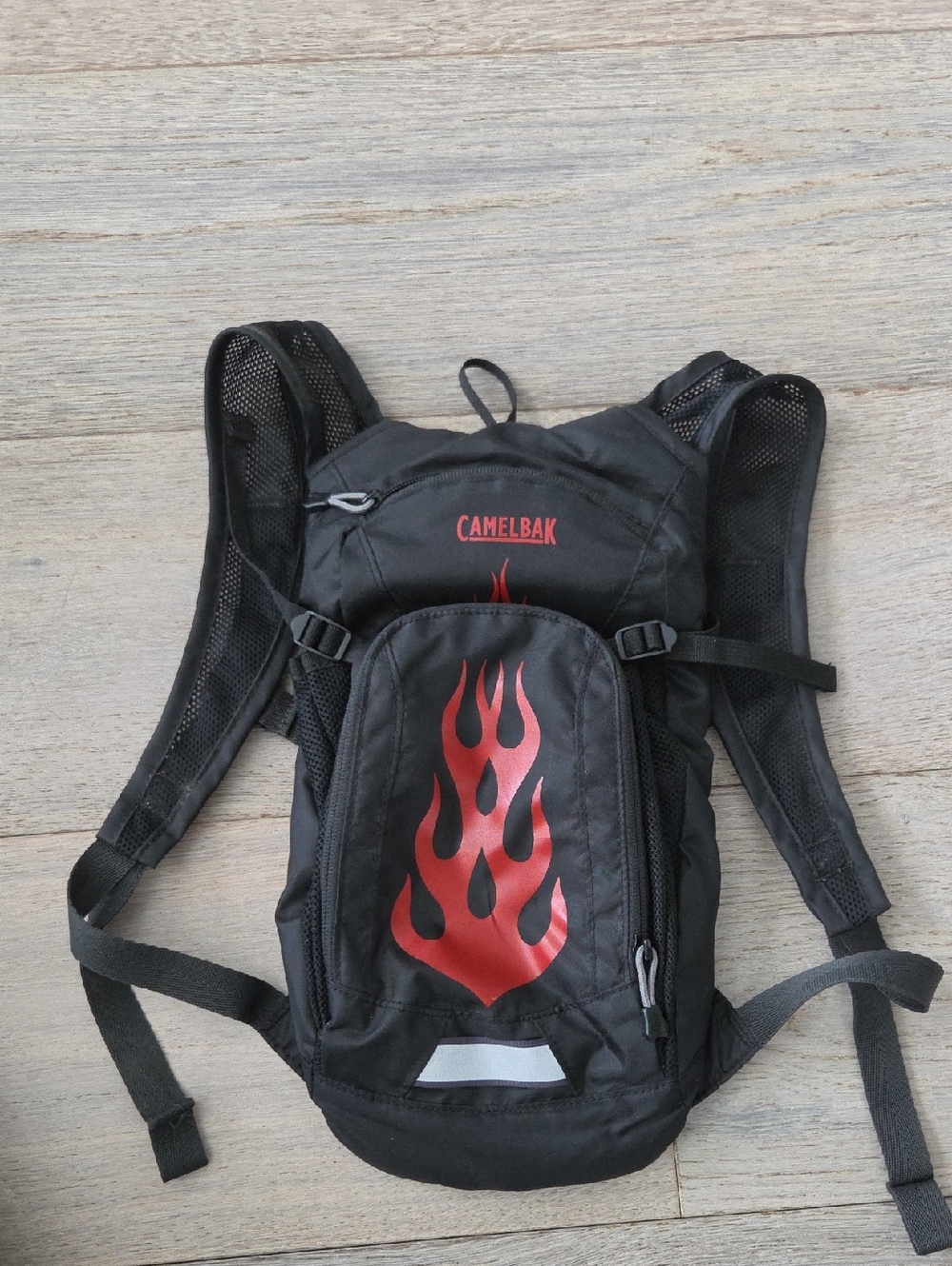Camelbak Black Backpack with Red Flame Graphic